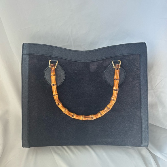 Gucci Diana Tote Bamboo Handle Navy Suede Vintage - Picture 2 of 10